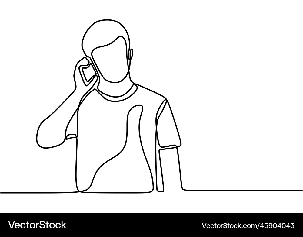 Continuous line drawing of man using his mobile vector image
