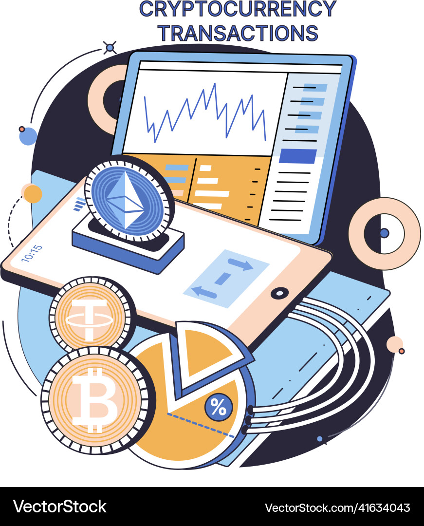 Cryptocurrency exchange and transactions bitcoin Cryptocurrency exchange and transactions bitcoin vector image