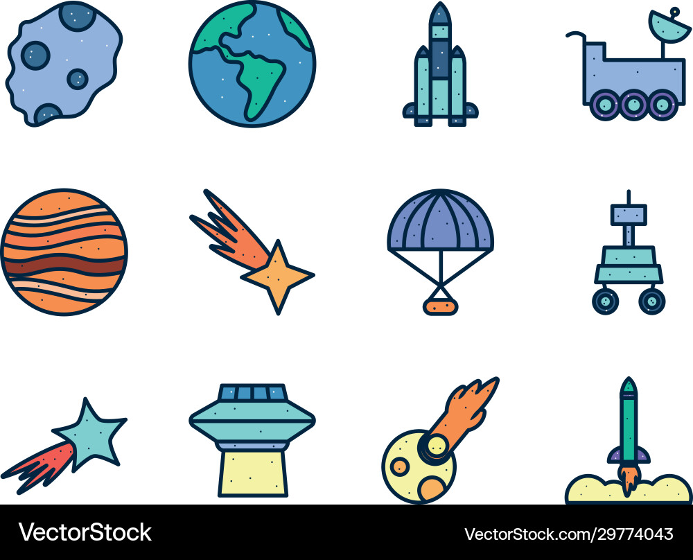 Isolated space line fill style icon set Isolated space line fill style icon set vector image