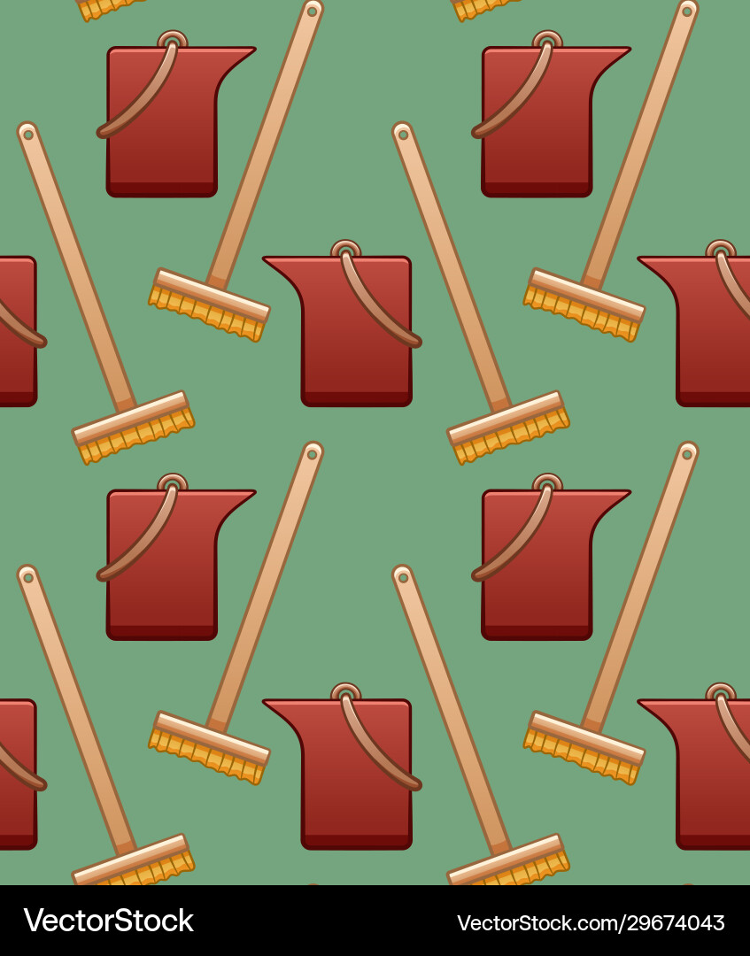 Mops with brushes and buckets pattern Mops with brushes and buckets pattern Vector Image