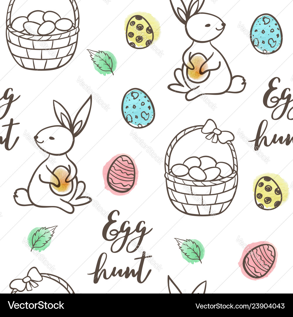 Seamless pattern with eggs and basket vector image