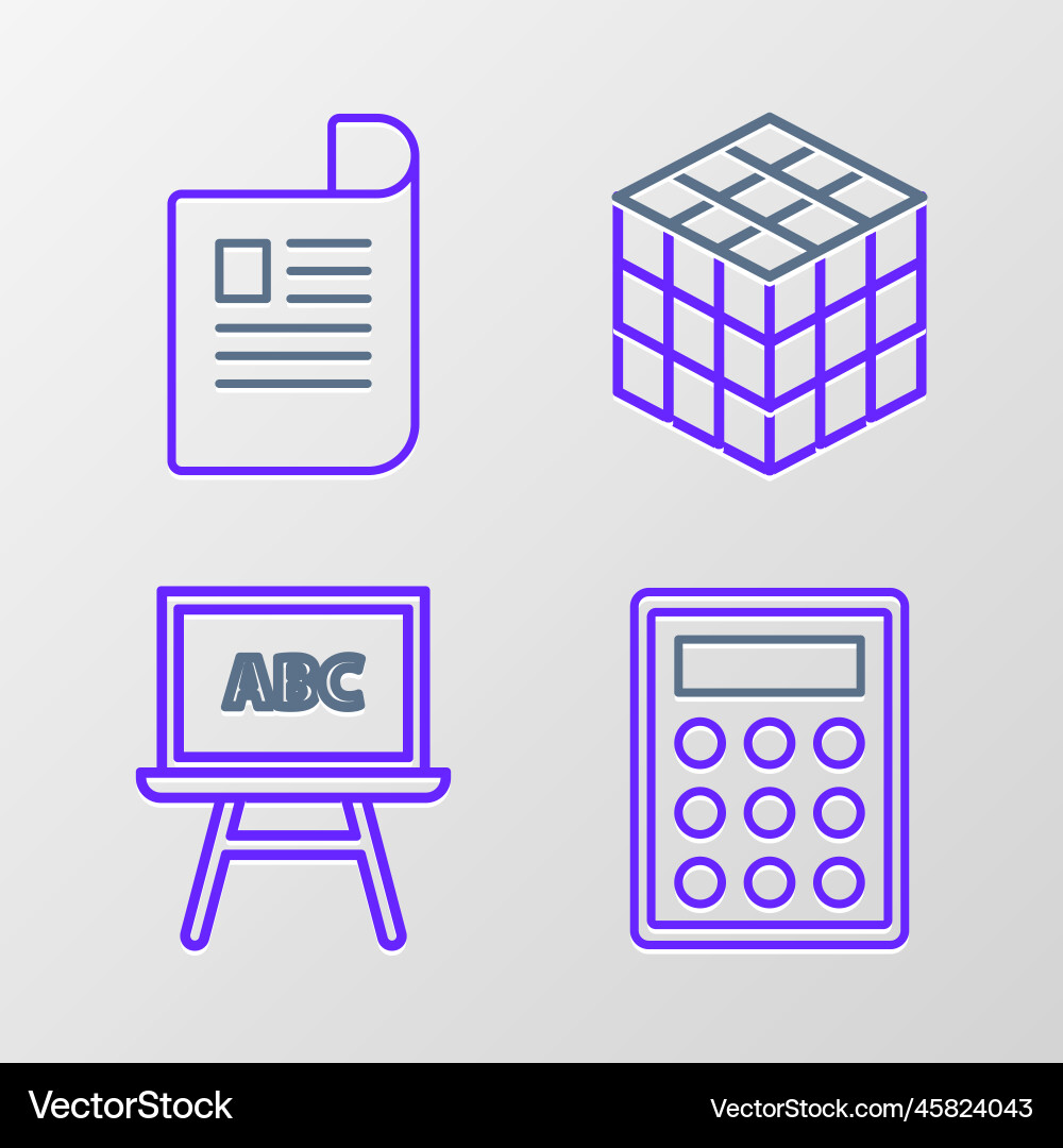Set line calculator chalkboard rubik cube Vector Image