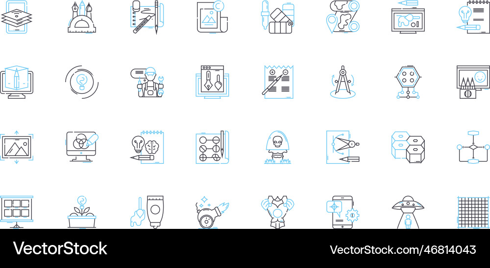 Solid figures linear icons set cube pyramid Solid figures linear icons set cube pyramid Vector Image