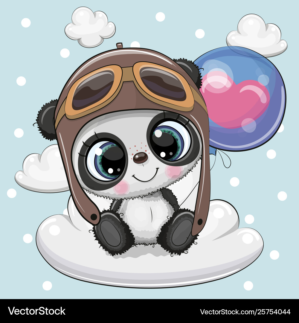 Cute cartoon panda boy with balloon Cute cartoon panda boy with balloon vector image