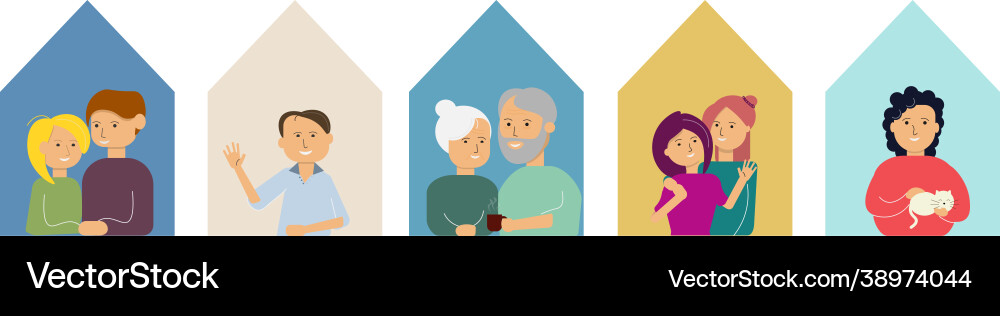 Everyone in their house observe self-isolation Vector Image