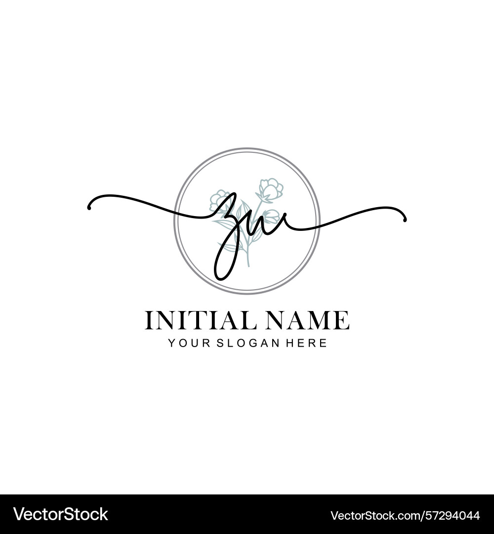Floral monogram logos with zu initials Vector Image