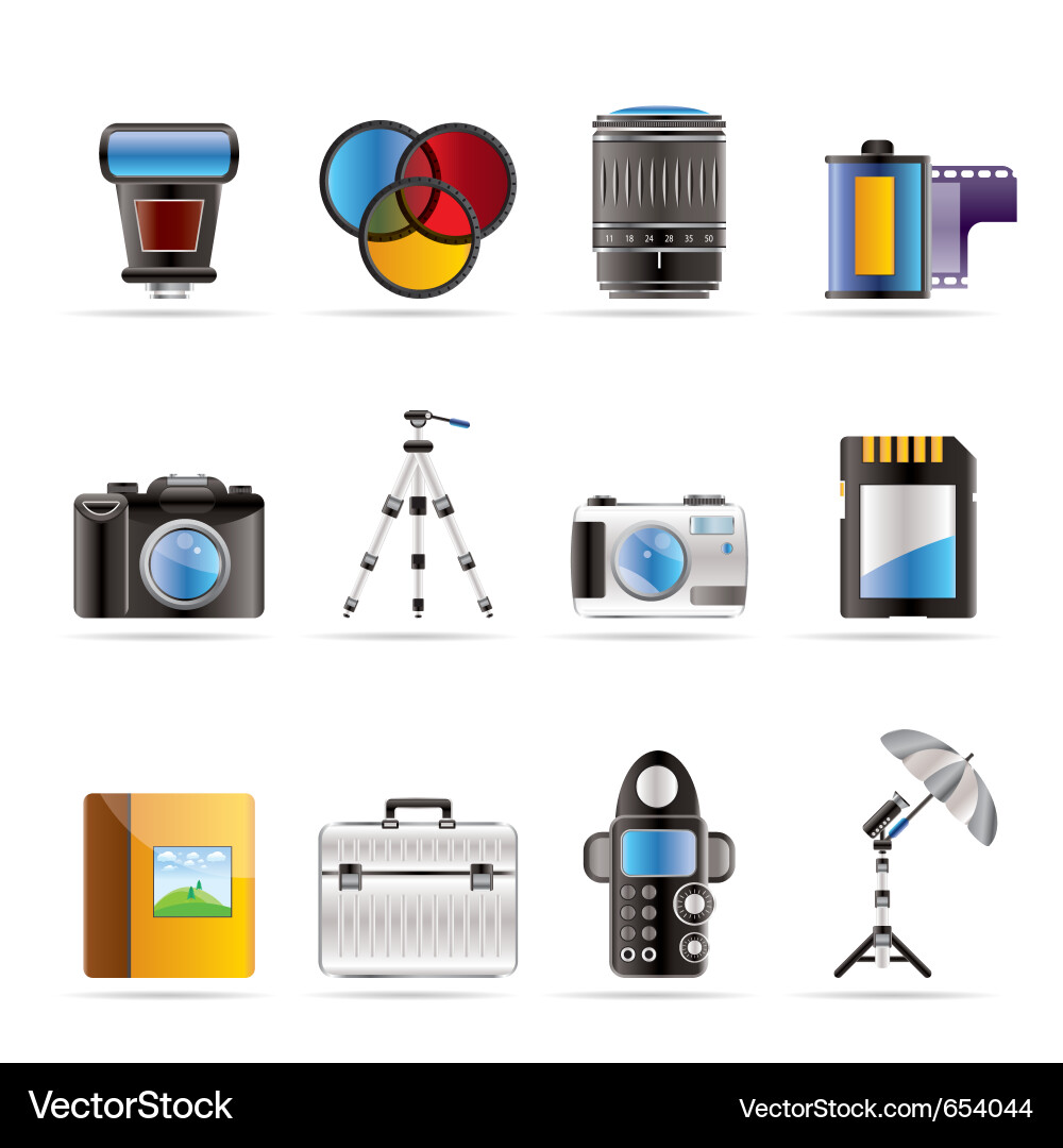 Icons für Fotoausrüstung Vektorbild