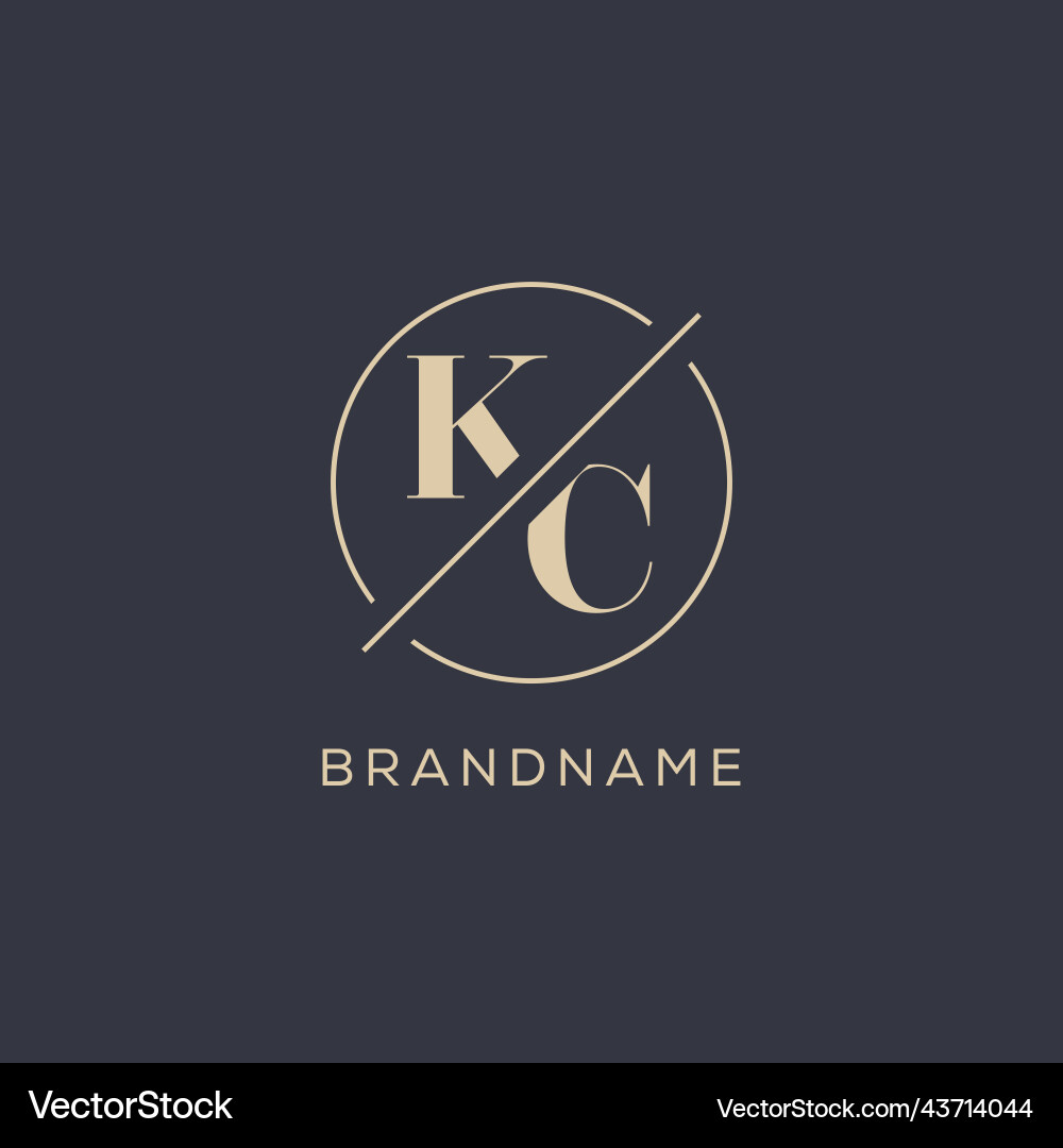 Initial letter kc logo with simple circle line Initial letter kc logo with simple circle line Vector Image