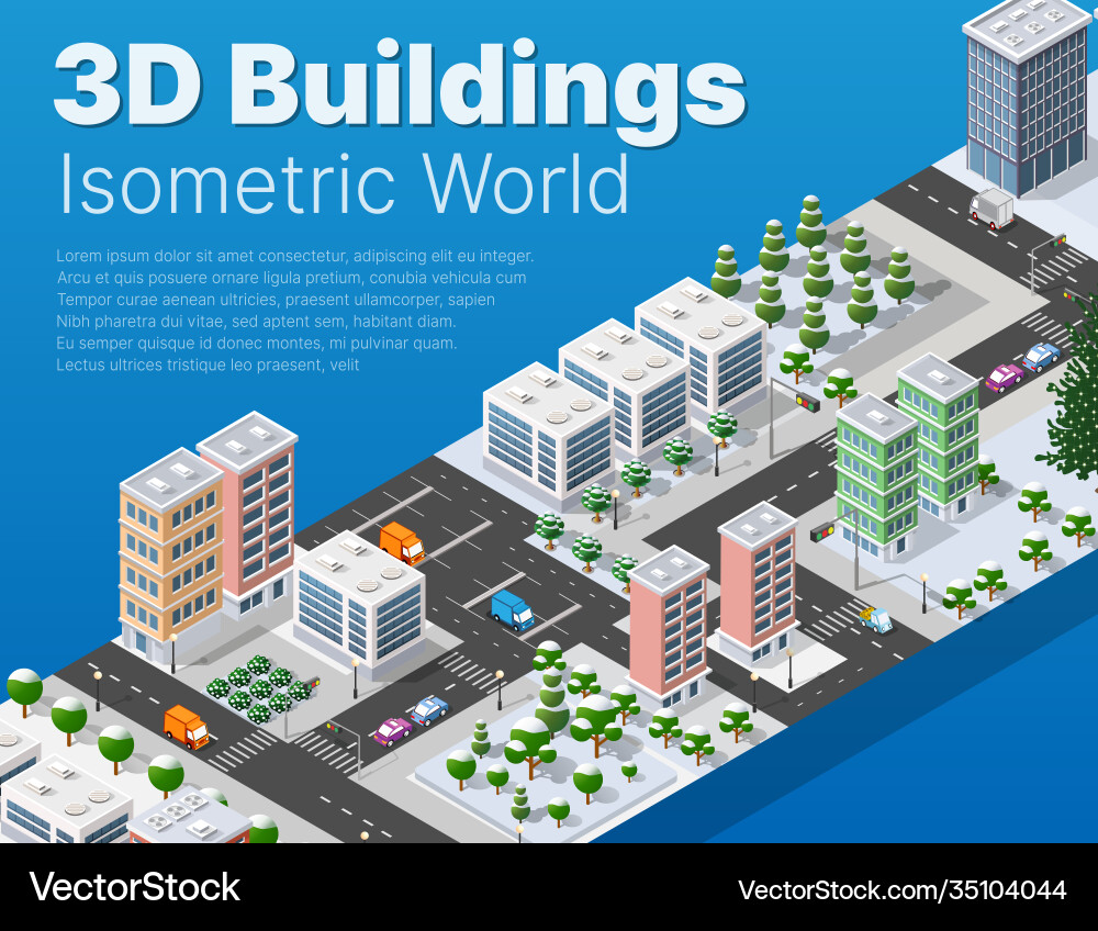 Isometric 3d module block district part Isometric 3d module block district part vector image