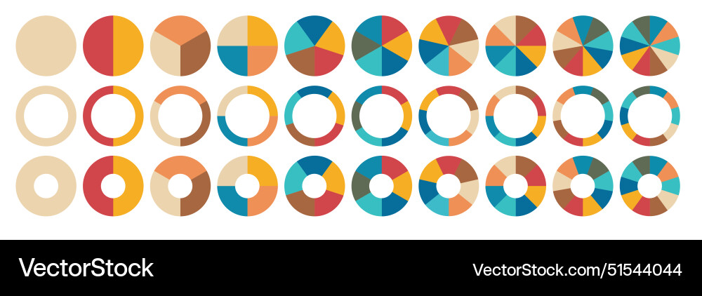 Pie charts diagrams different color circles Vector Image