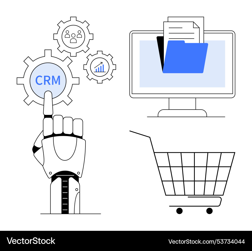 Robotic hand using crm system and digital tools Vector Image