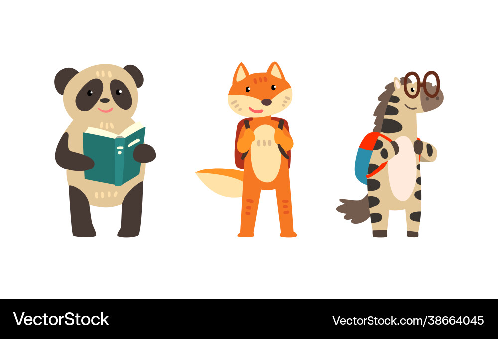 Amusing animals learning and reading books set Amusing animals learning and reading books set Vector Image