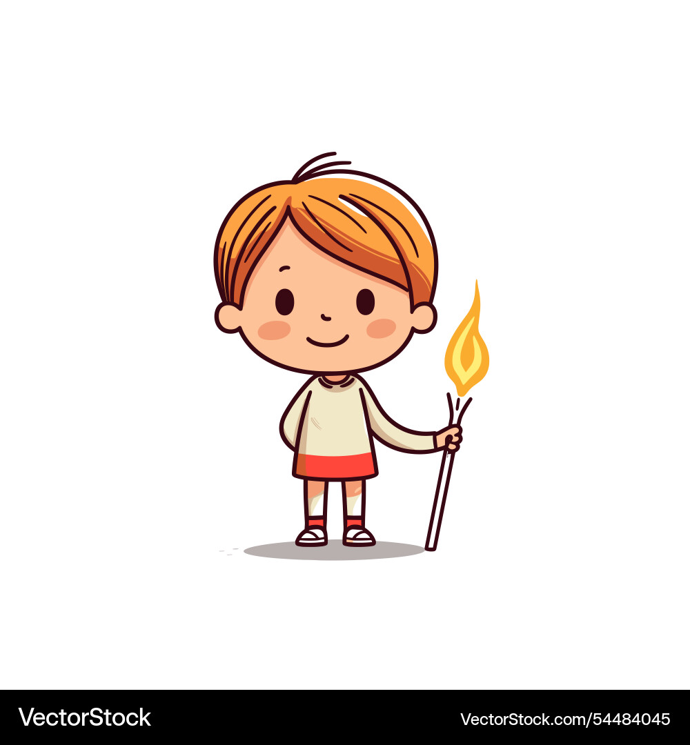 Child holding a flame with cheerful expression Child holding a flame with cheerful expression Vector Image