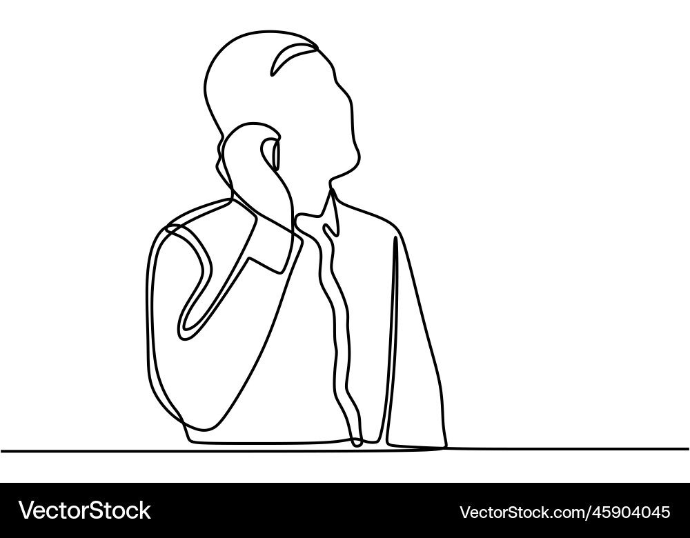 Continuous line drawing of man using his mobile Continuous line drawing of man using his mobile vector image
