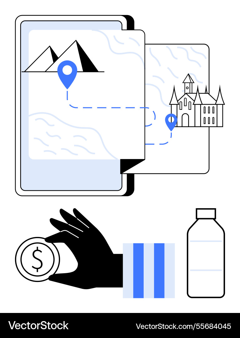 Digital map navigation with route to destination Digital map navigation with route to destination vector image
