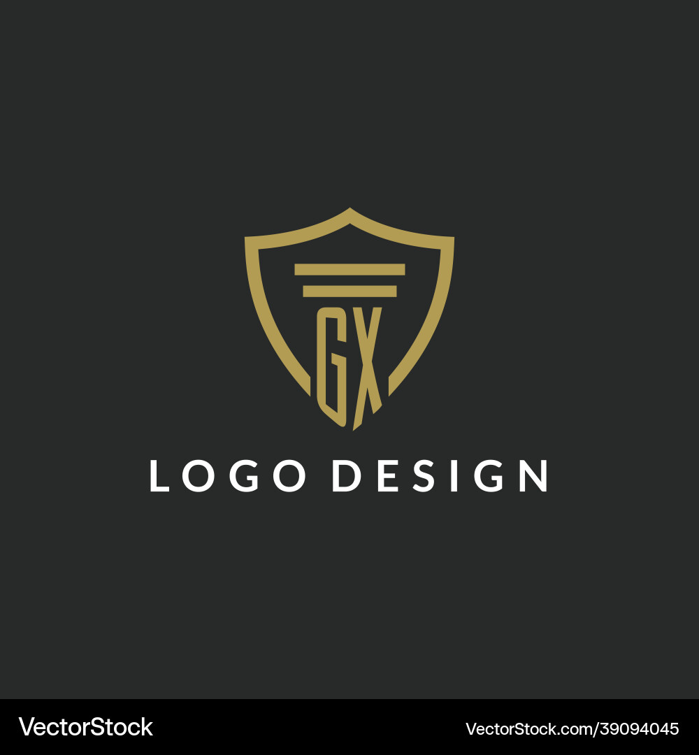 Gx initial monogram logo with pillar and shield Vector Image