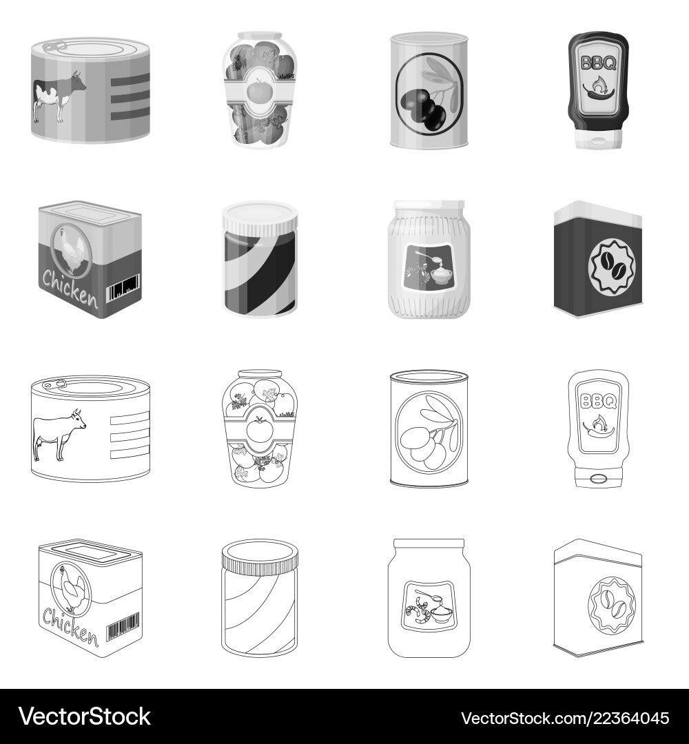Isolated object of can and food icon collection Vector Image