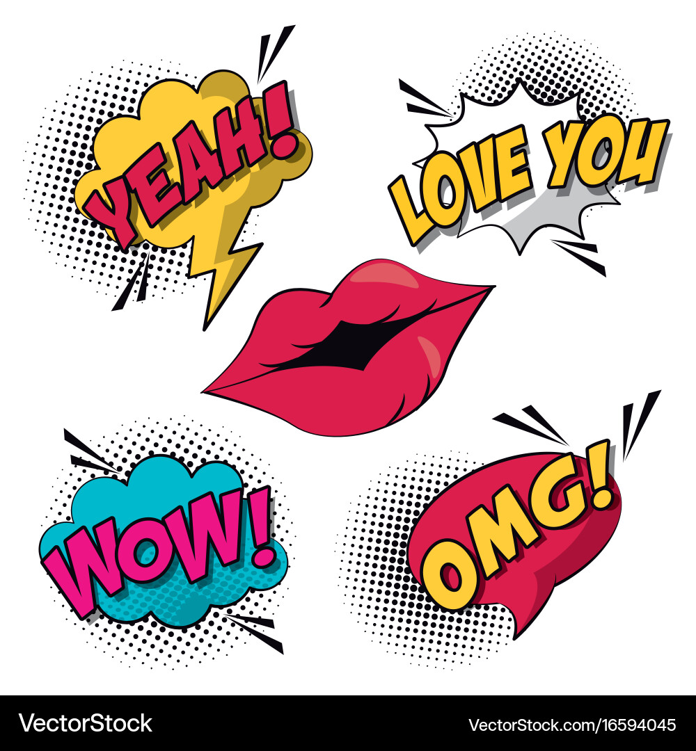 Pop Art Lips & Speech Bubbles Vector Image