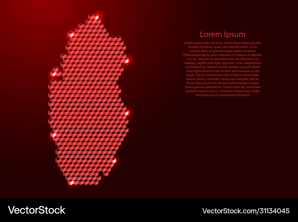 Qatar map from 3d red cubes isometric abstract Qatar map from 3d red cubes isometric abstract vector image