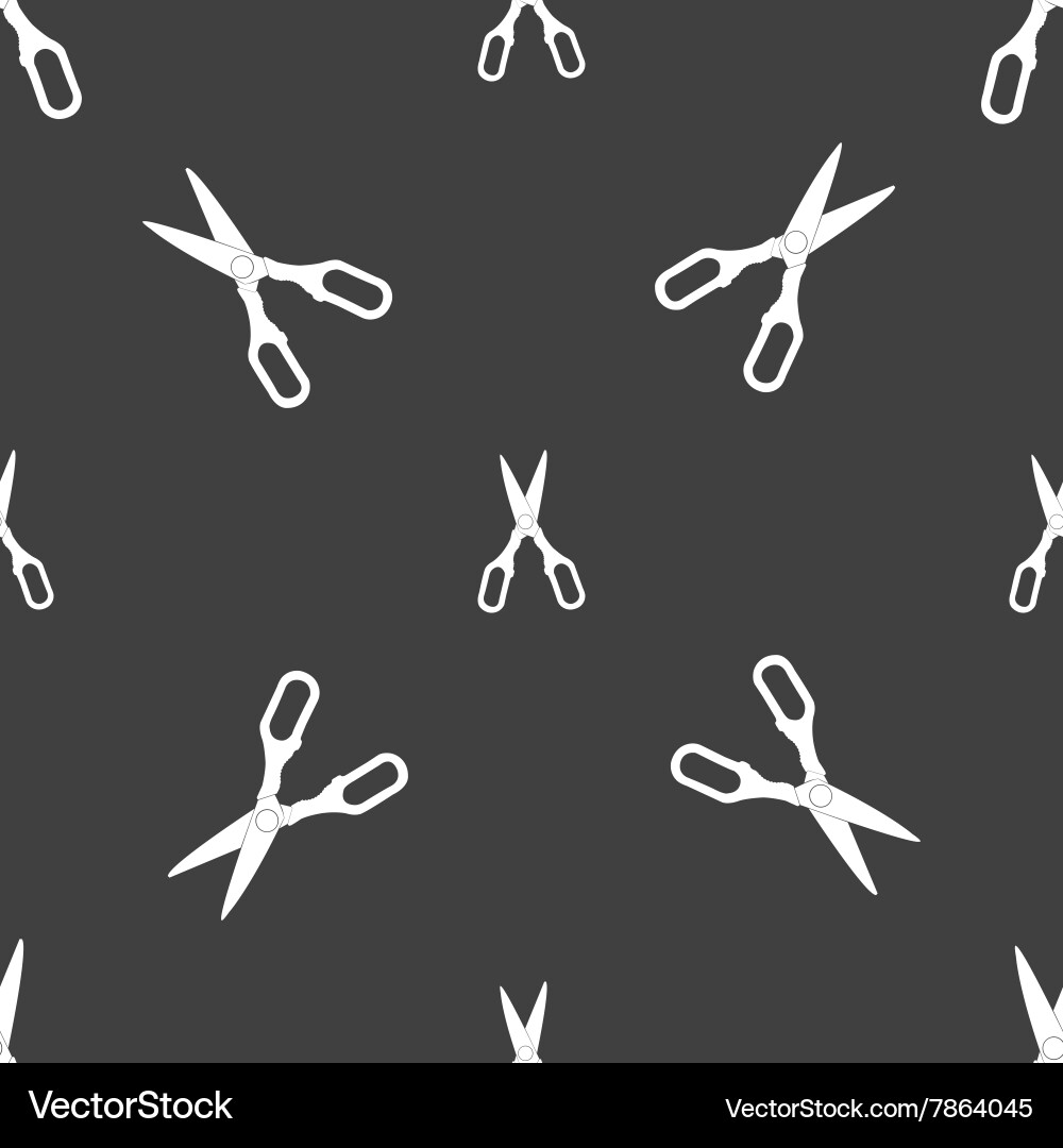 Scissors icon sign seamless pattern on a gray Vector Image