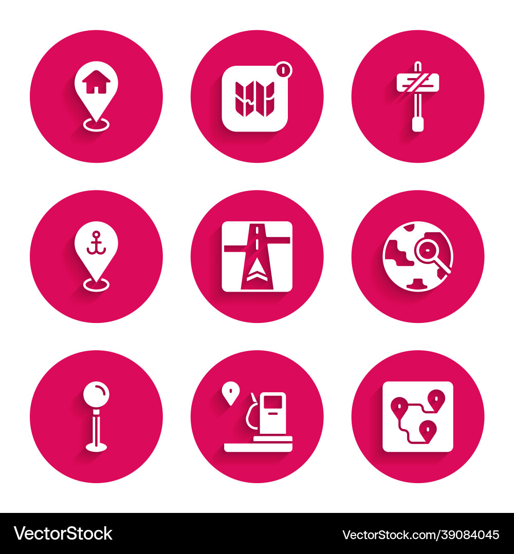 Set gps device with map location and gas station vector image