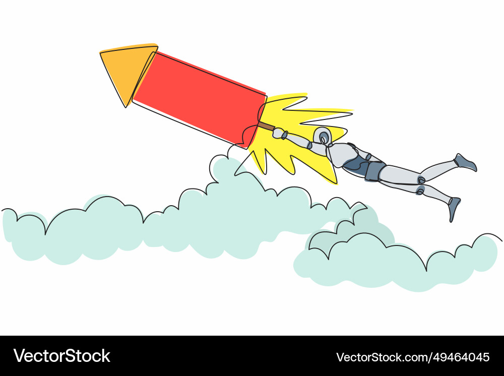 Single continuous line drawing robot fly Single continuous line drawing robot fly vector image
