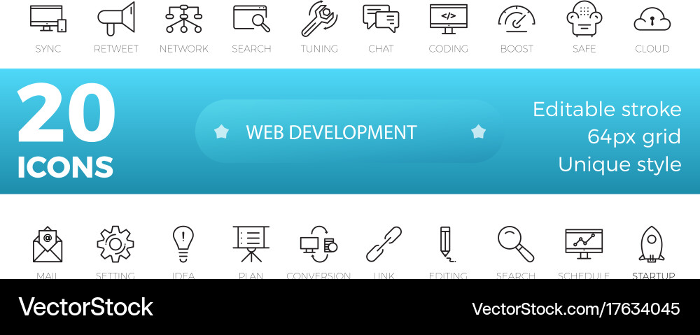 Web development icons set outline style vector image
