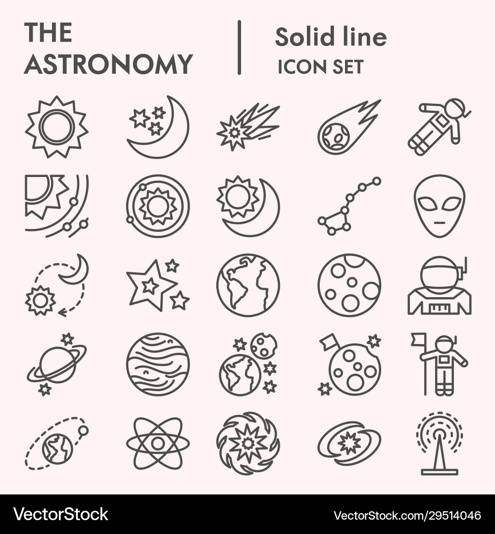 Astronomy line icon set universe objects Astronomy line icon set universe objects Vector Image