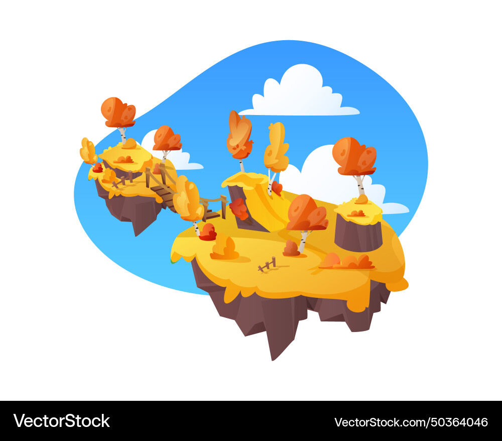 Fantasy game two level platforms with bridge Fantasy game two level platforms with bridge Vector Image