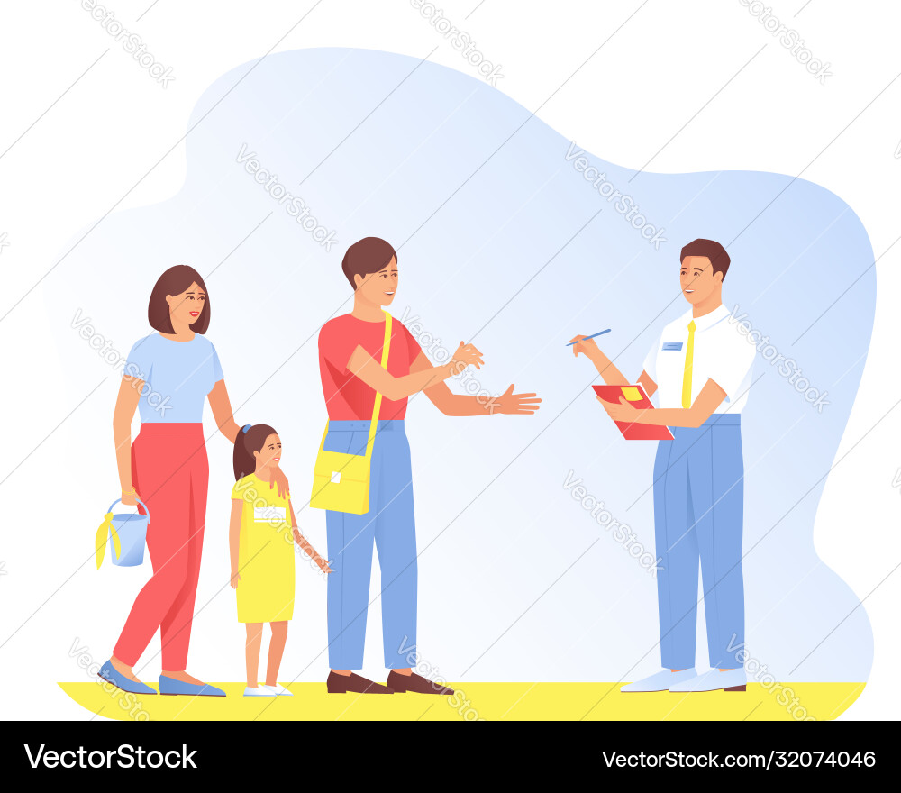 Interviewer asks questions to family Vector Image