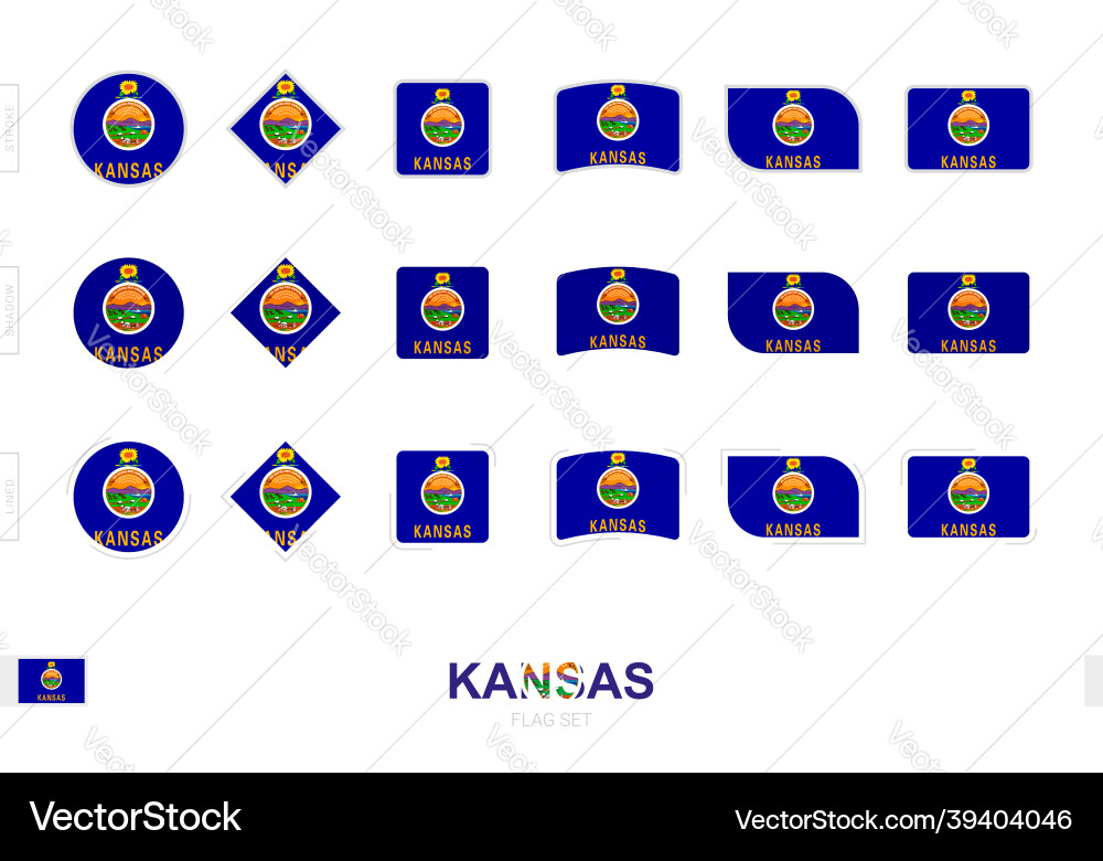 Kansas flag set simple flags of with three Vector Image