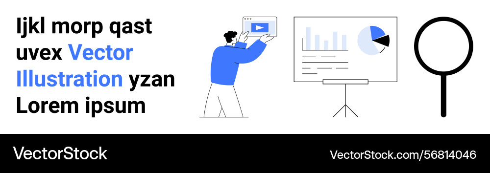 Man analyzing graphs on board with magnifying Man analyzing graphs on board with magnifying Vector Image