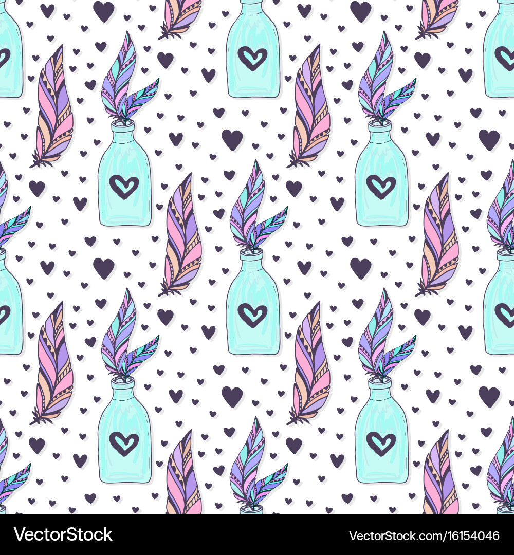 Seamless crystal gems pattern with feathers Vector Image
