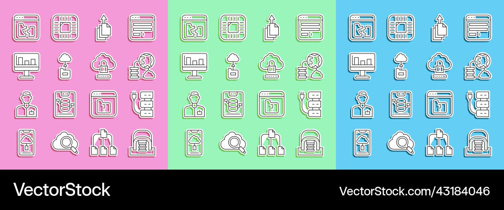 Set line hangar with servers server network Set line hangar with servers server network vector image