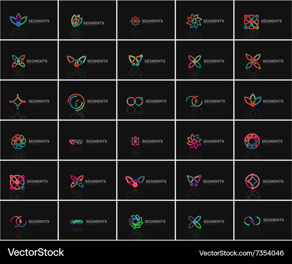 Set of linear abstract logos and swirl shapes vector image