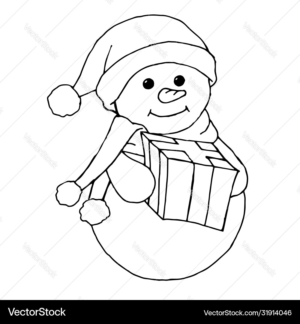 Sketching style snowmen and christmas gift boxes Sketching style snowmen and christmas gift boxes vector image