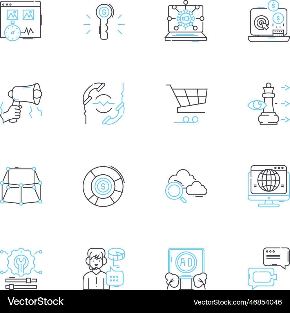 Technological teamwork linear icons set vector image