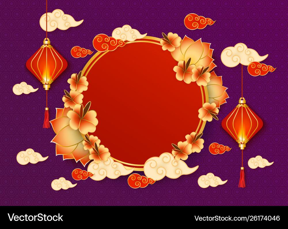 Template with red chinese lanterns clouds Template with red chinese lanterns clouds vector image