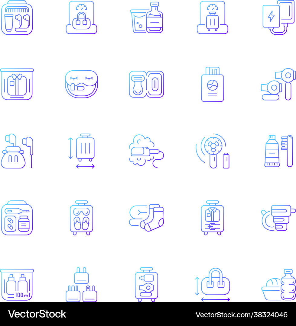 Travel size objects gradient linear icons set Travel size objects gradient linear icons set vector image
