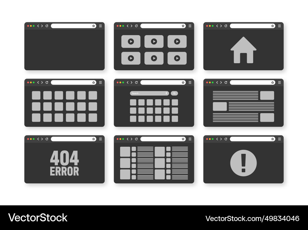 Web browser window pages layout with toolbar vector image