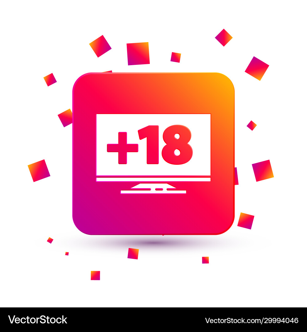 White computer monitor with 18 plus content icon White computer monitor with 18 plus content icon vector image