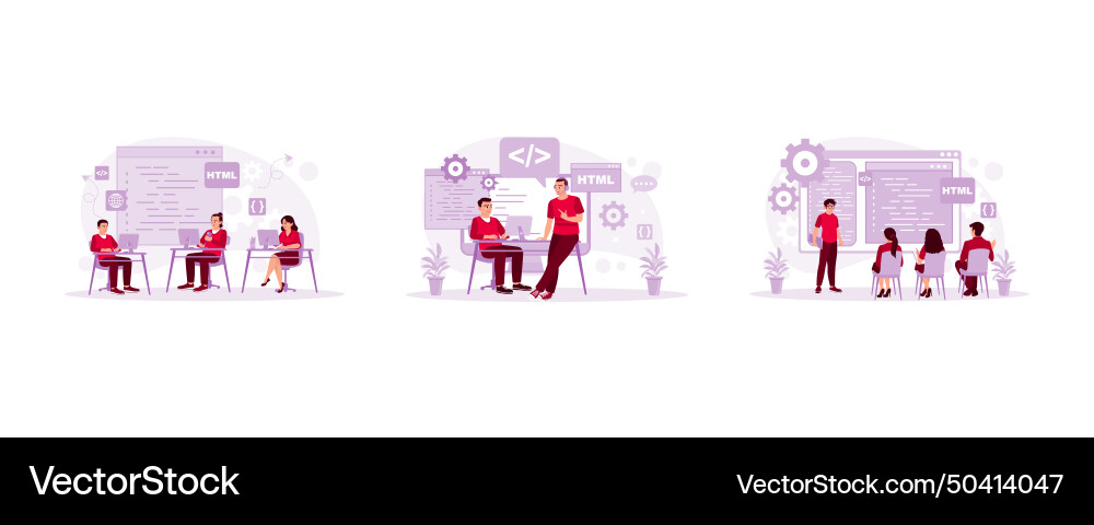 A group of young programmers software engineers A group of young programmers software engineers vector image