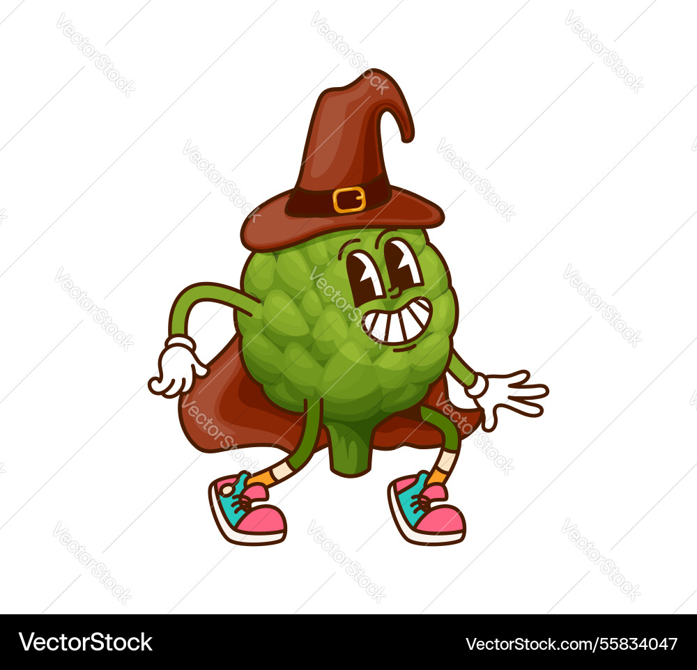 Cartoon groovy artichoke vegetable halloween wiz Cartoon groovy artichoke vegetable halloween wiz vector image