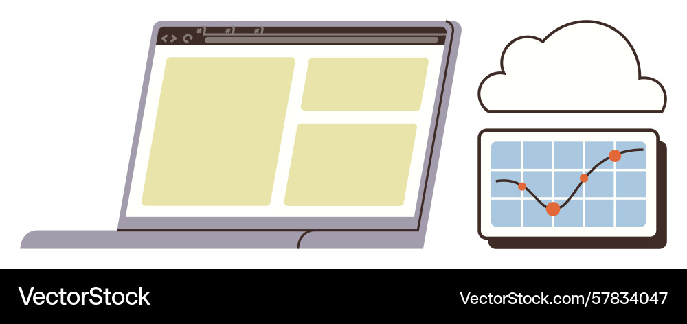 Cloud data analytics on laptop screen with line vector image