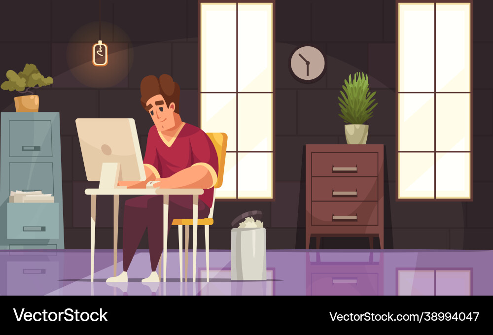 Daily routine background with working man Daily routine background with working man vector image