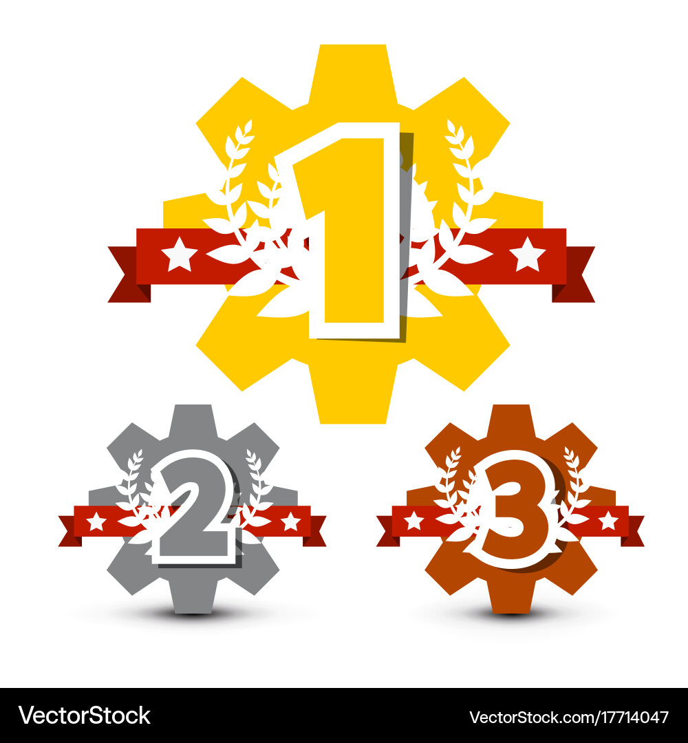 First second and third place icons 1 - 2 -3 cogs Vector Image