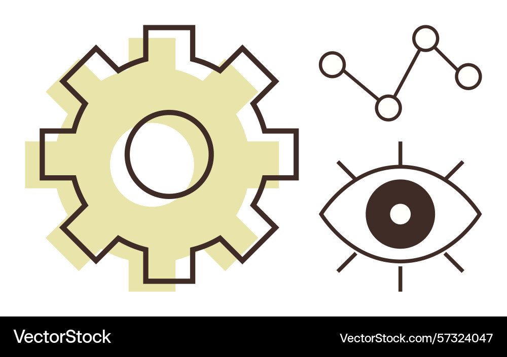 Gear eye and graph lines representing data Gear eye and graph lines representing data vector image