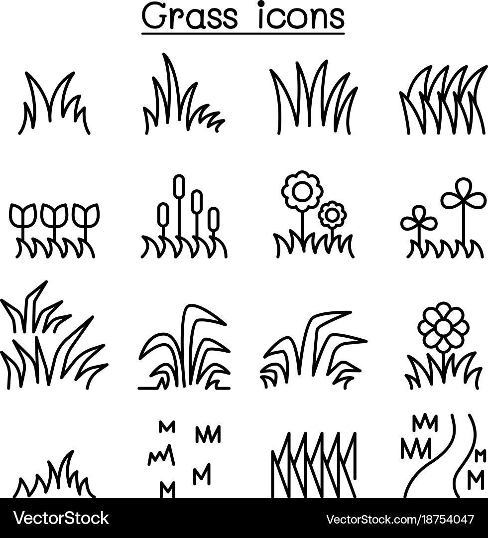 Grass icon set in thin line style vector image