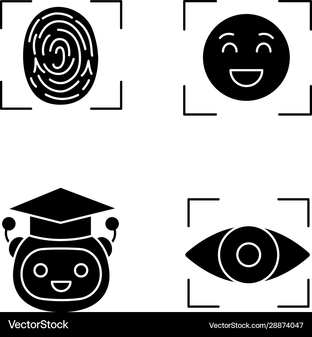 Machine learning glyph icons set Machine learning glyph icons set vector image