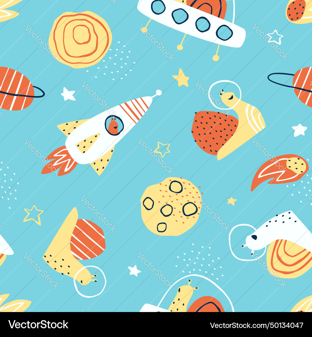 Seamless pattern of snails traveling in space Seamless pattern of snails traveling in space vector image